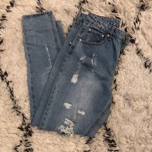 High Waisted Destroyed Denim